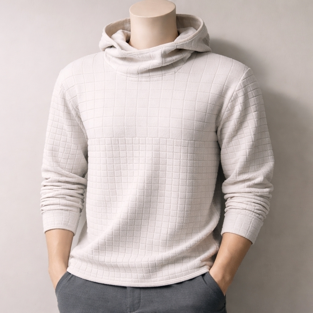 Lululemon Lab Cream Textured Grid Fleece Hoodie Pullover M